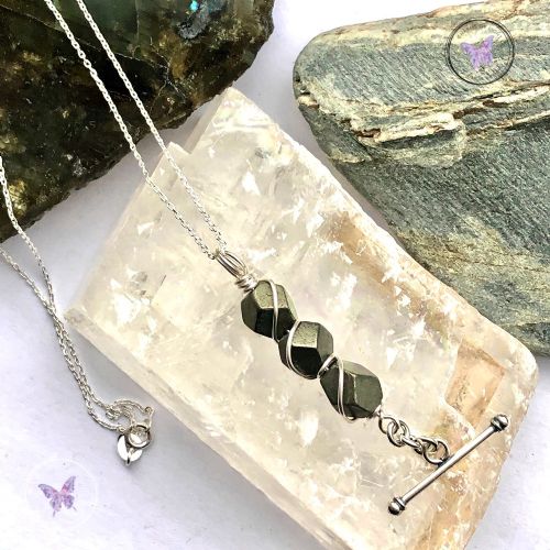 Pyrite Nugget Silver Bar Pendant Necklace